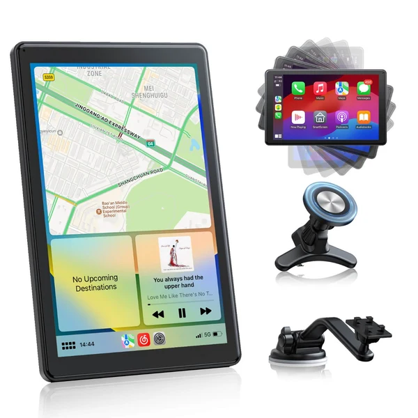 Pantalla portátil LAMTTO para coche con navegación, interfaz CarPlay y soportes de montaje