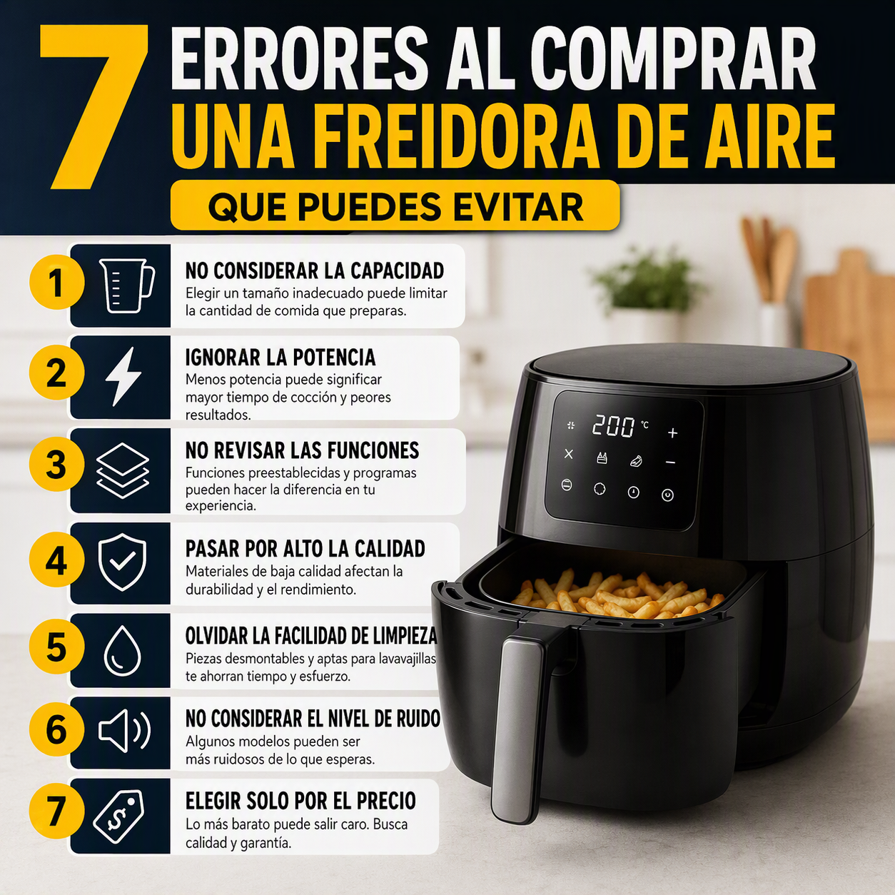 Evita siete errores al elegir una freidora de aire
